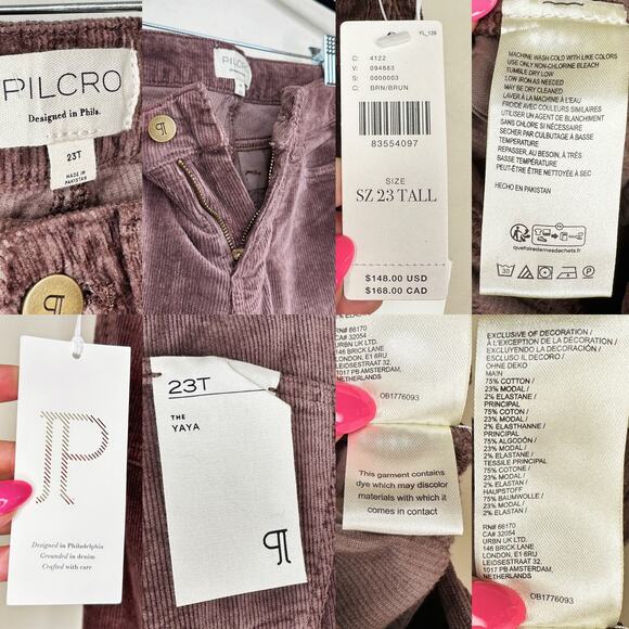 Anthropologie Pilcro The Yaya Mid Rise Corduroy Crop Kick Flare Jeans 23 Tall - Picture 12 of 16